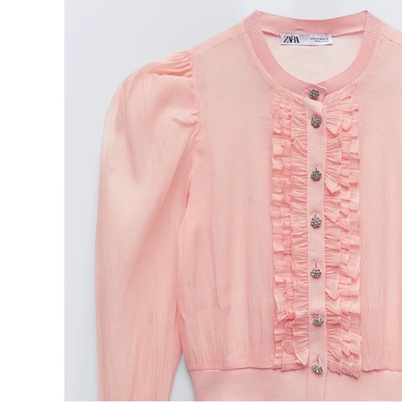 Zara Sheer Organza Knit Jacket / Cardigan with Jeweled Buttons Size Medium NWT - Picture 6 of 10